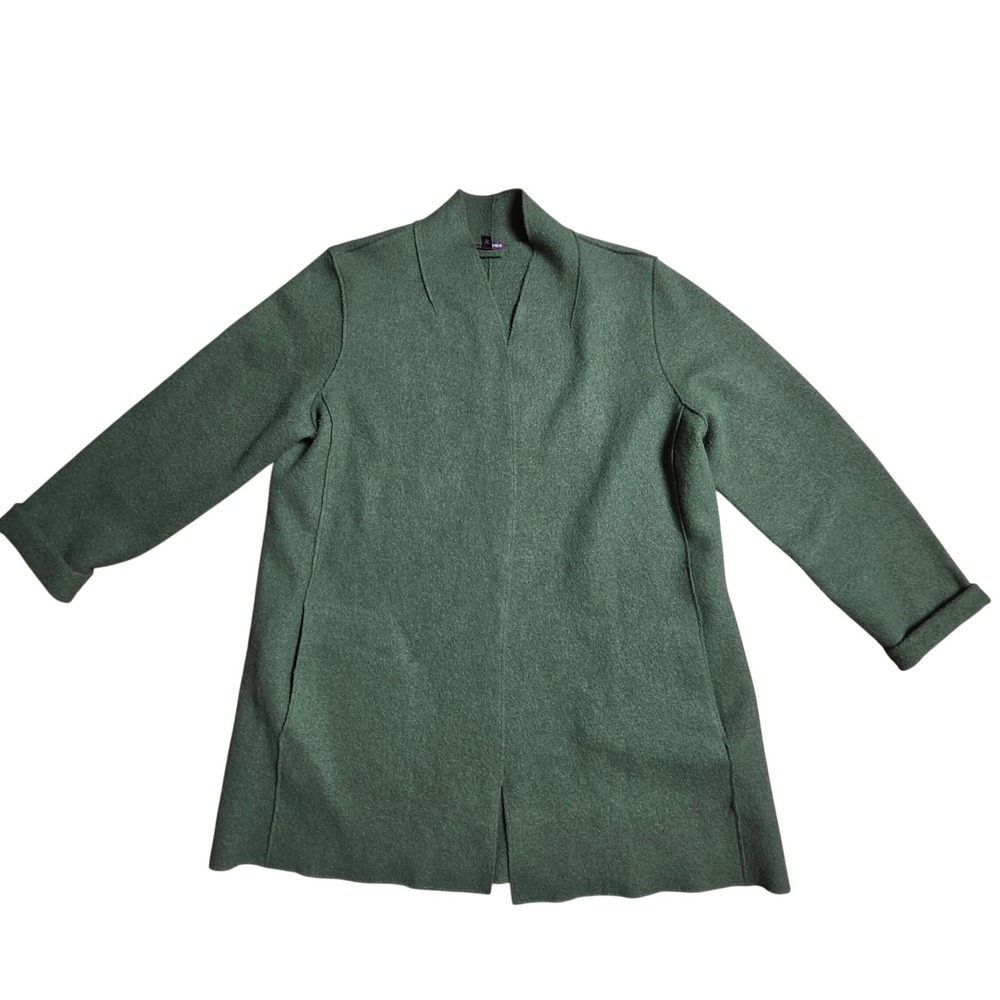 Eileen Fisher 100% Boiled Wool Open Front Cardigan Coat L Lagenlook Quiet Luxury